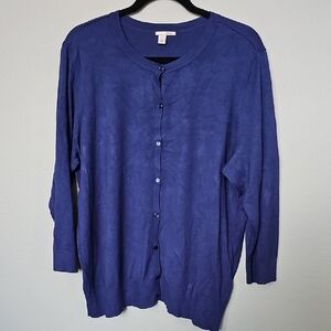 Halogen Plus Size Classic 1X Twee Blue Button-Up Cardigan Sweater
